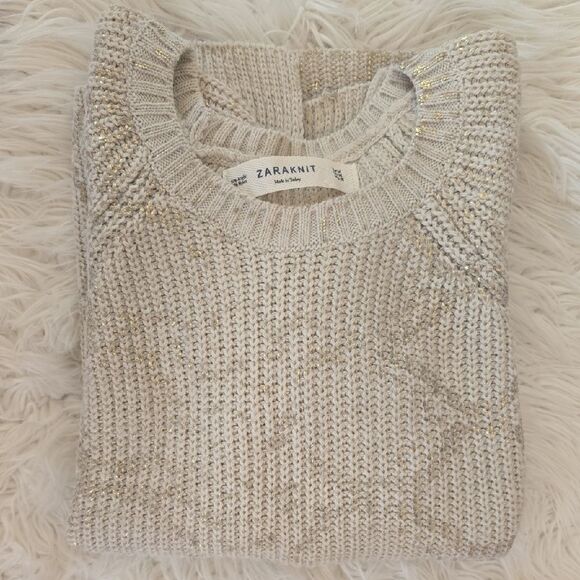 Zara Knit Cream and Gold Sweater - Picture 1 of 4